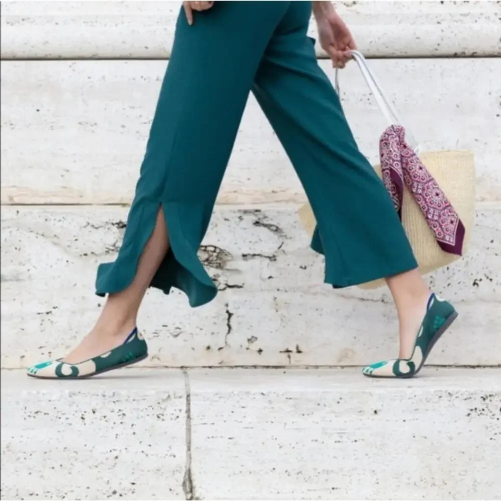 Rothy's Teal & Cream Pointed Knit Ballet Flat